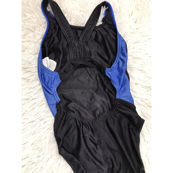 SPEEDO One Piece Swimsuit Women's size 6/32 Blue Black White Swimwear Open Back - Picture 6 of 9